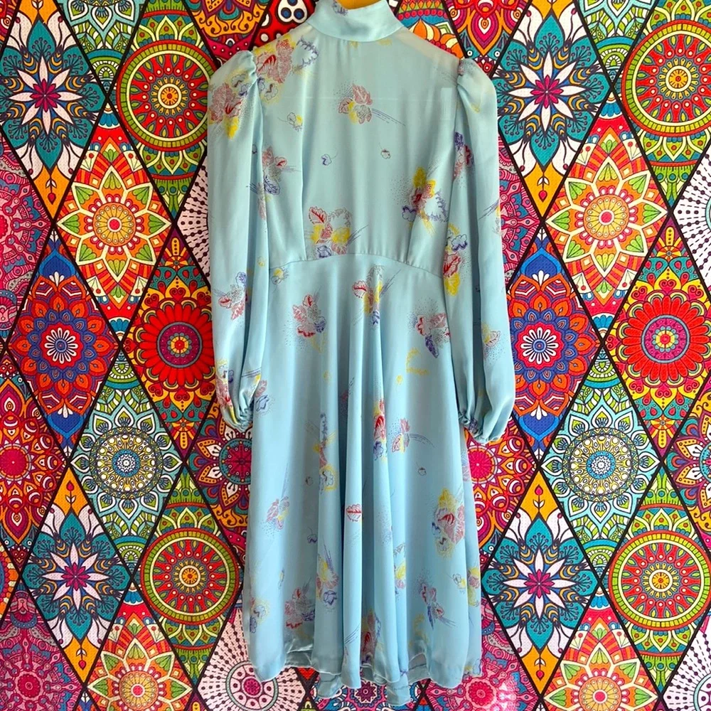 Vintage 1970s Sheer Mock Neck Long Sleeved Dress Sz 8 - Picture 1 of 8